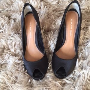 Kurt geiger black fabric, peep toe stiletto heel